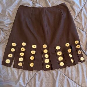 Collectors’ Item Vintage Moschino Fringe Mini Skirt With Wooden Button Accents